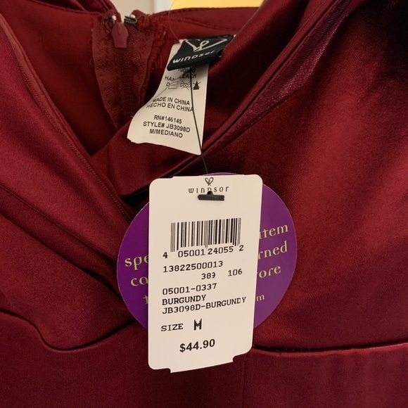 NWT Burgundy Satin Off The Shoulder Midi Dress - Picture 6 of 6